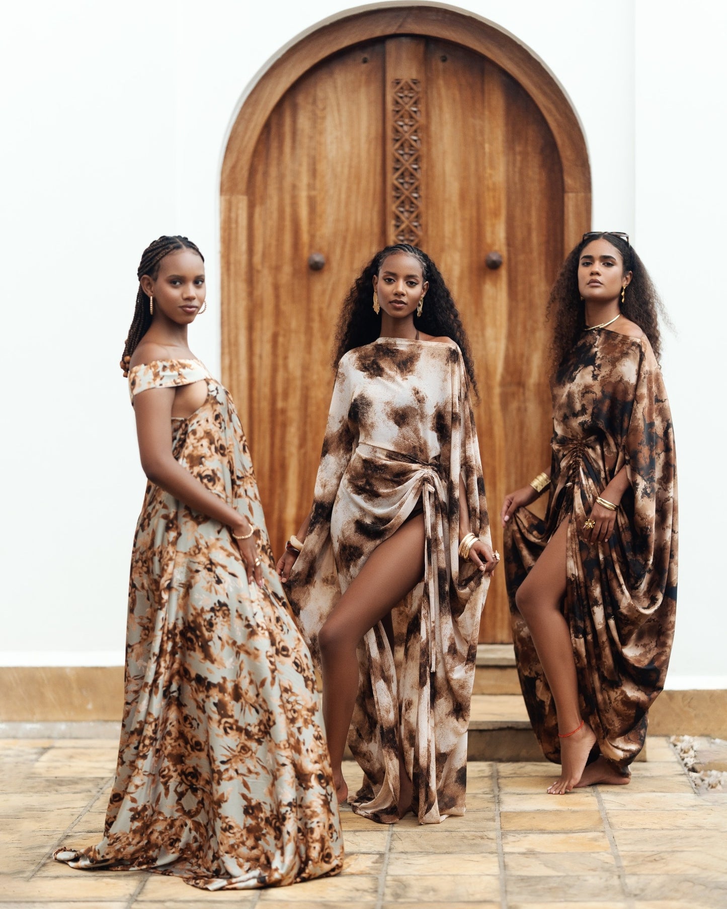 Mocha Bloom Silk Maxi Dress