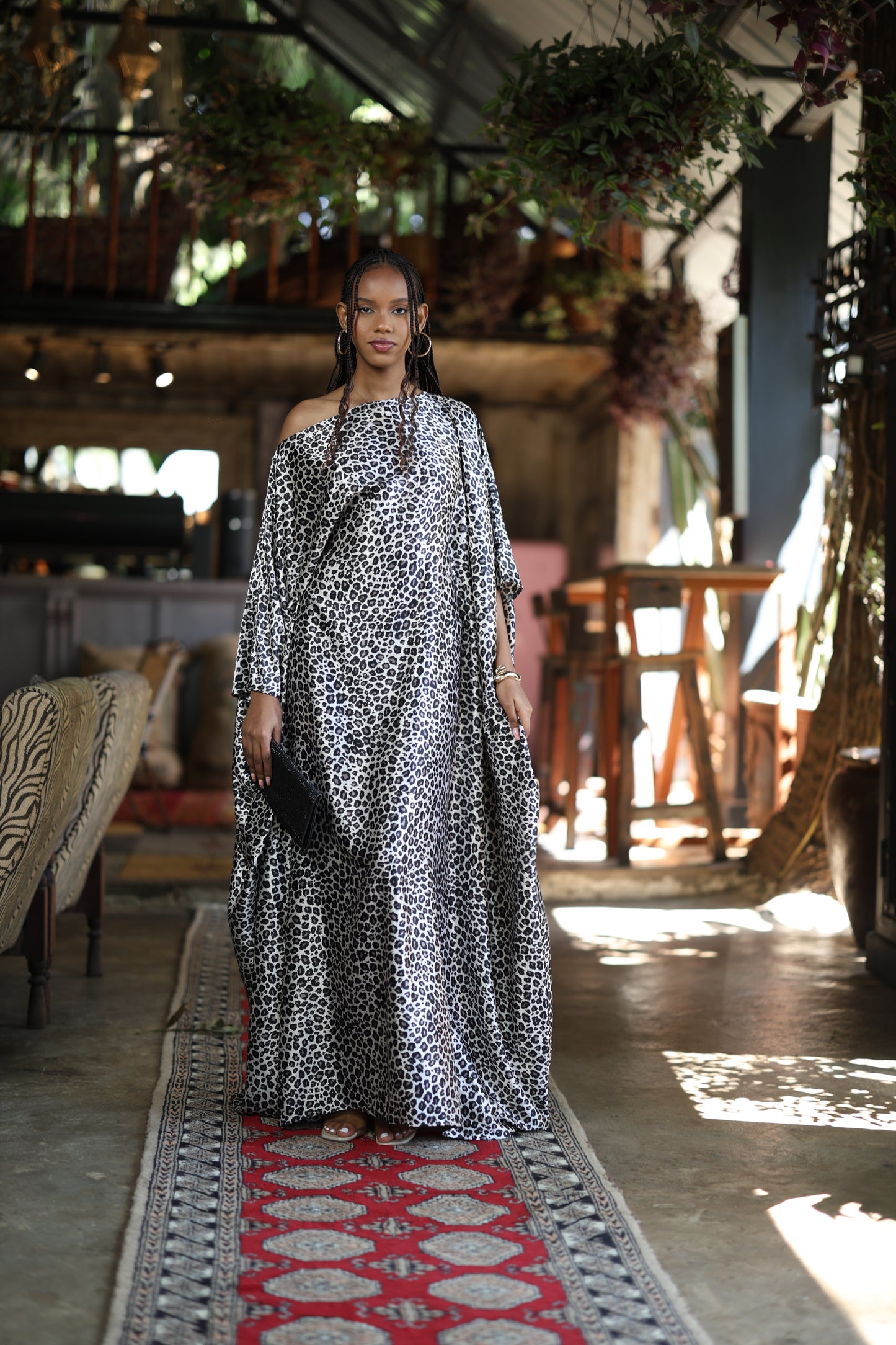 Snow Panther Kaftan - Silk Maxi Dress