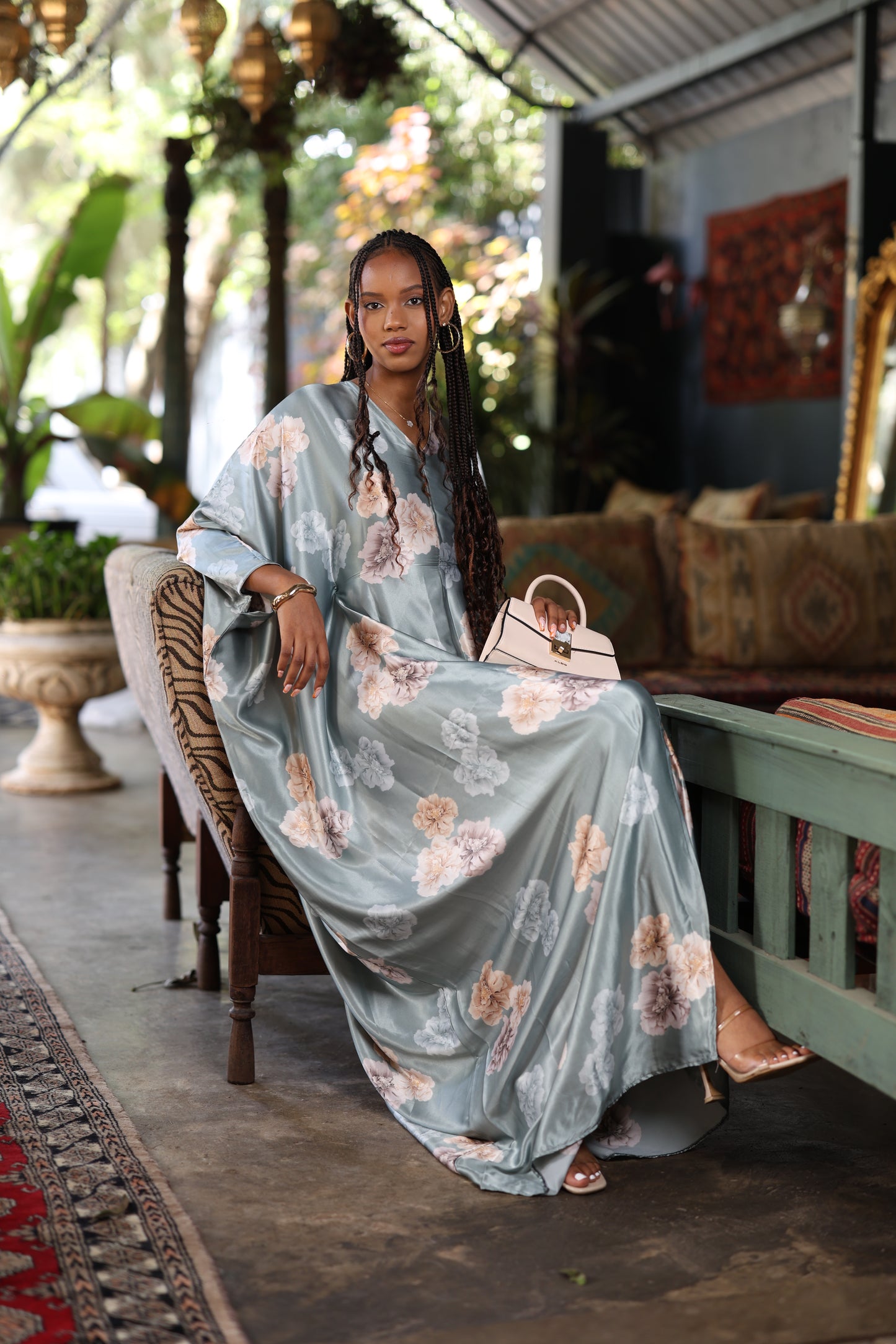 Petal Mist Kaftan - Silk Maxi Dress
