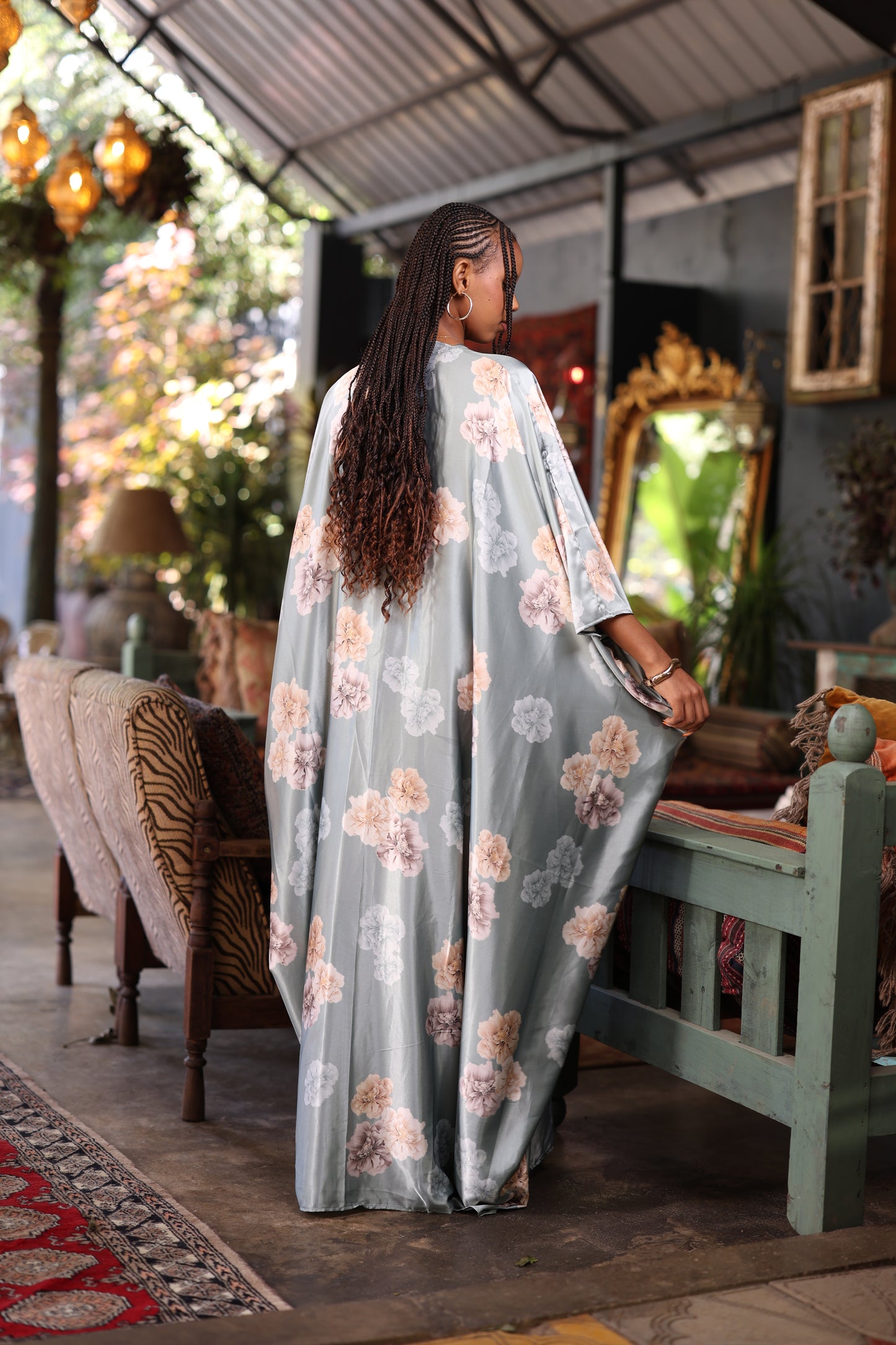 Petal Mist Kaftan - Silk Maxi Dress