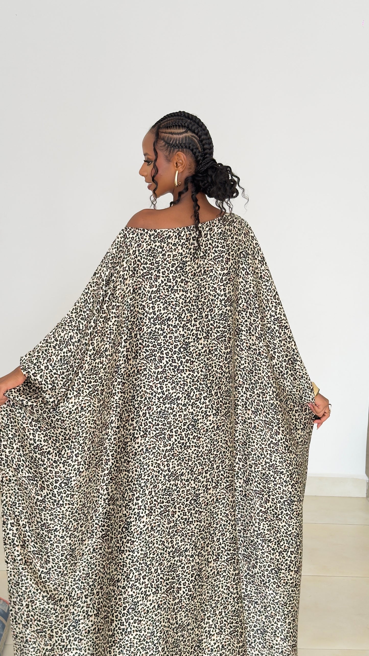 Ivory Leopard Kaftan -Silk Maxi Dress
