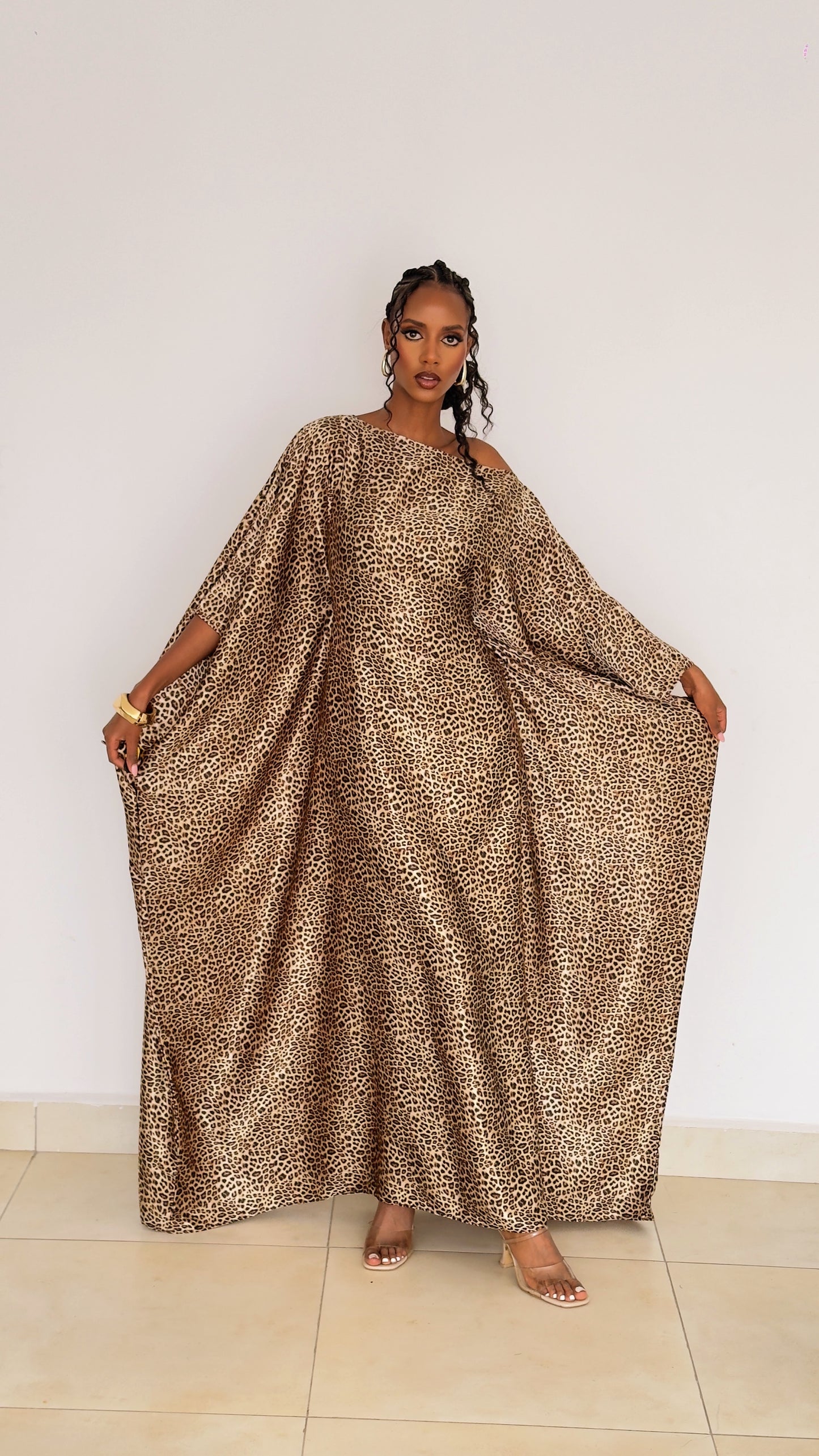 Golden Leopard Kaftan -Silk Maxi Dress