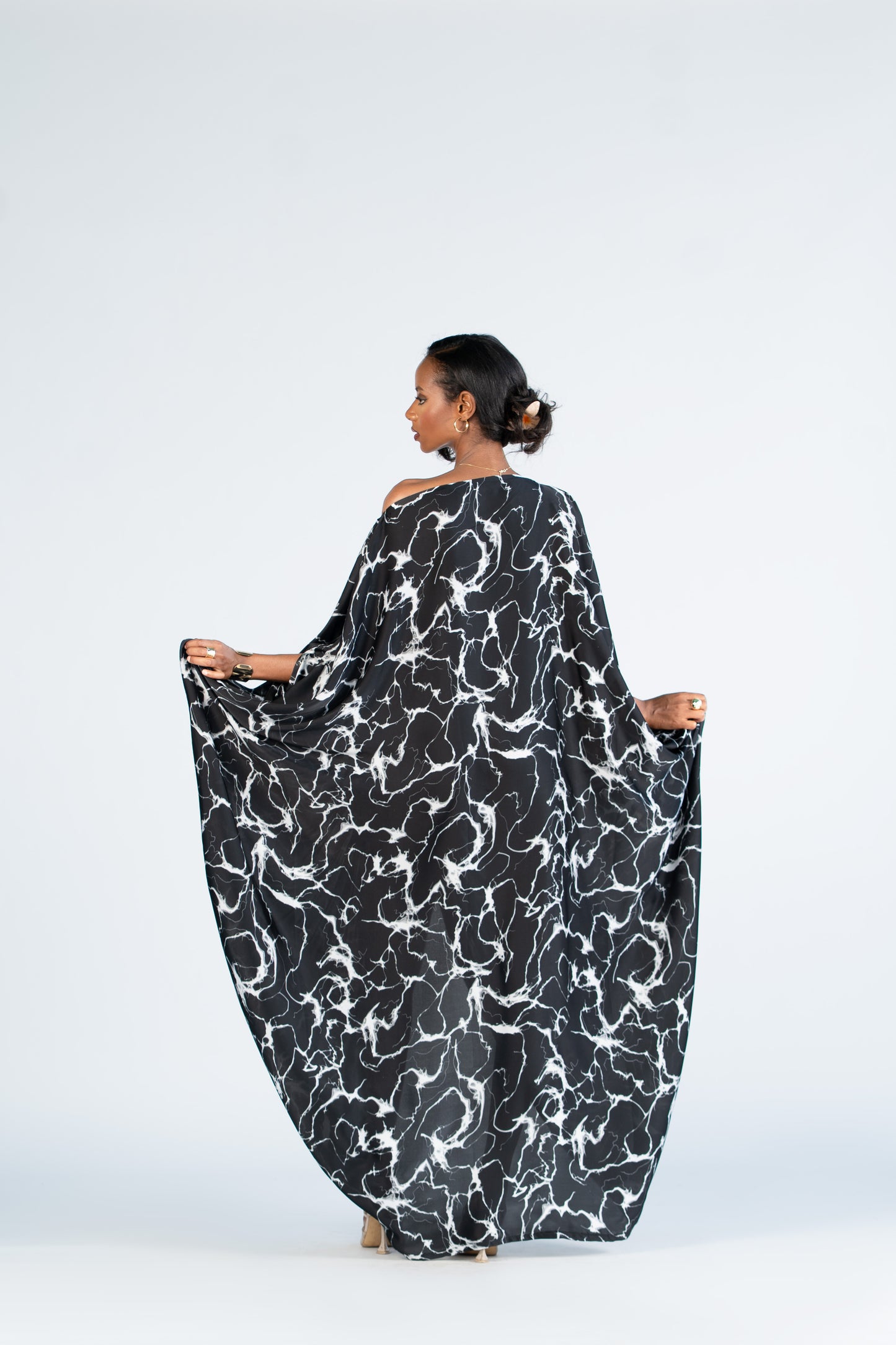 Midnight Marble Slit Derac- Maxi Dress