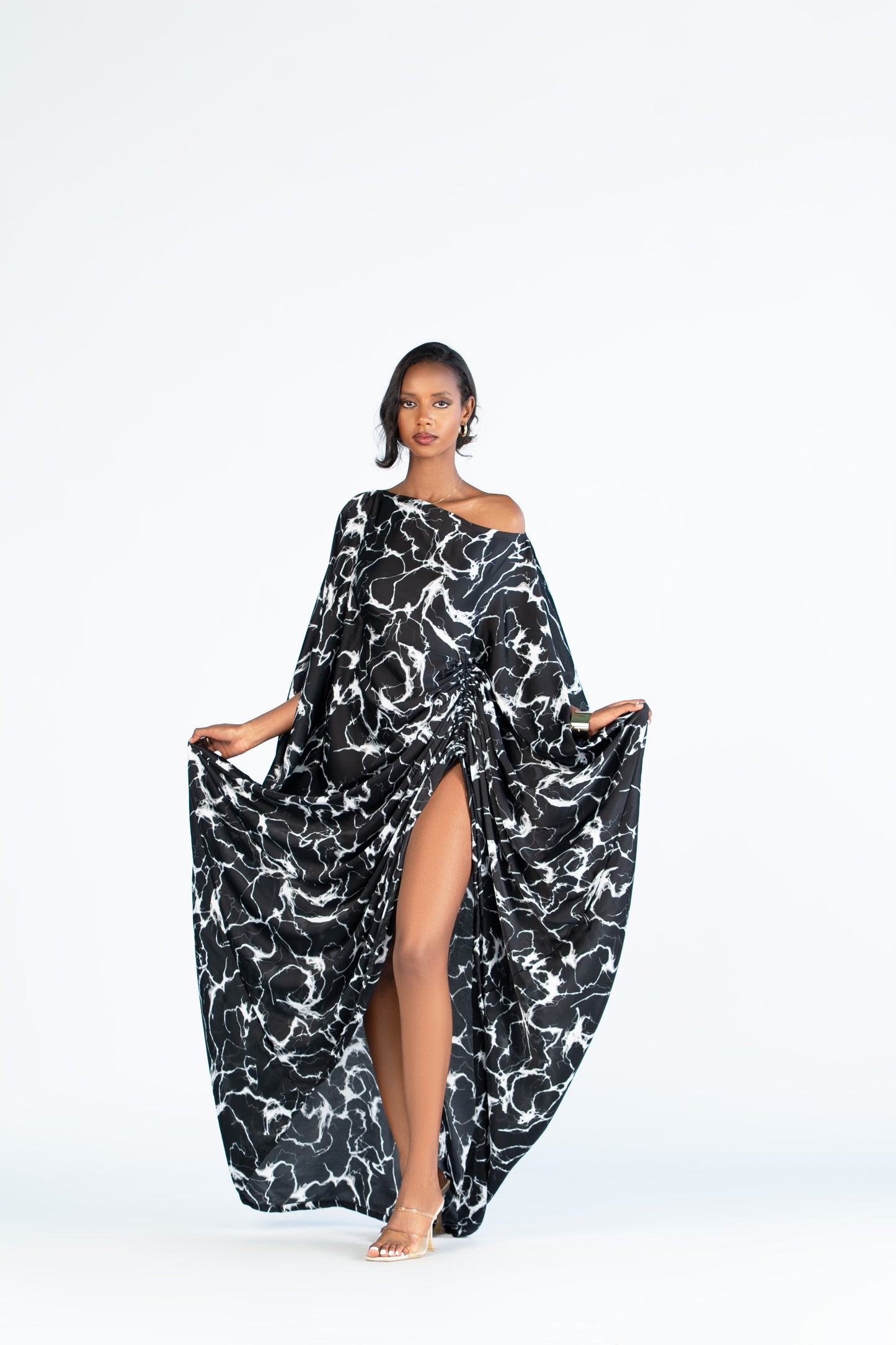 Midnight Marble Slit Derac- Maxi Dress