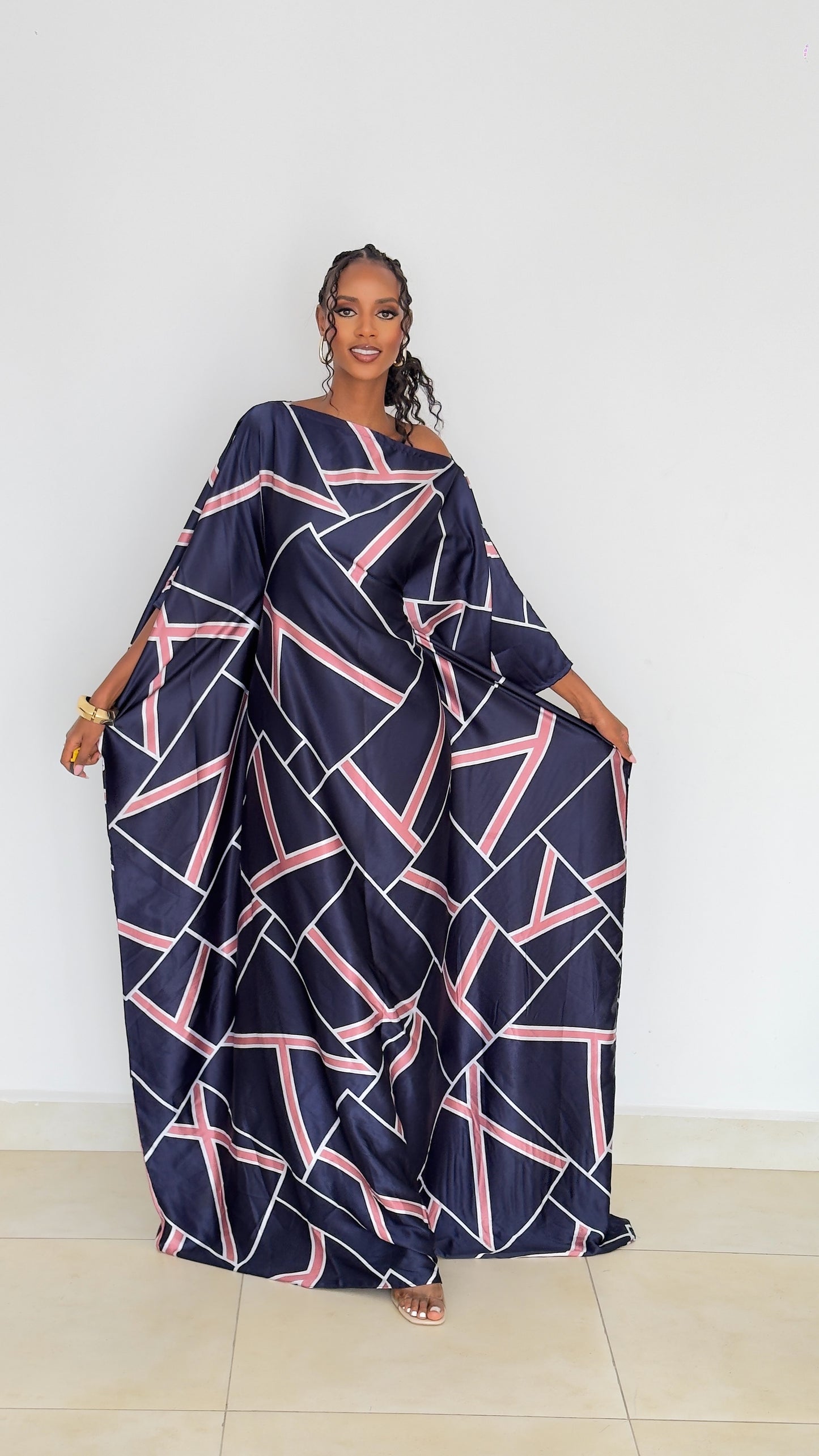 Midnight Geometric Kaftan -Silk Maxi Dress