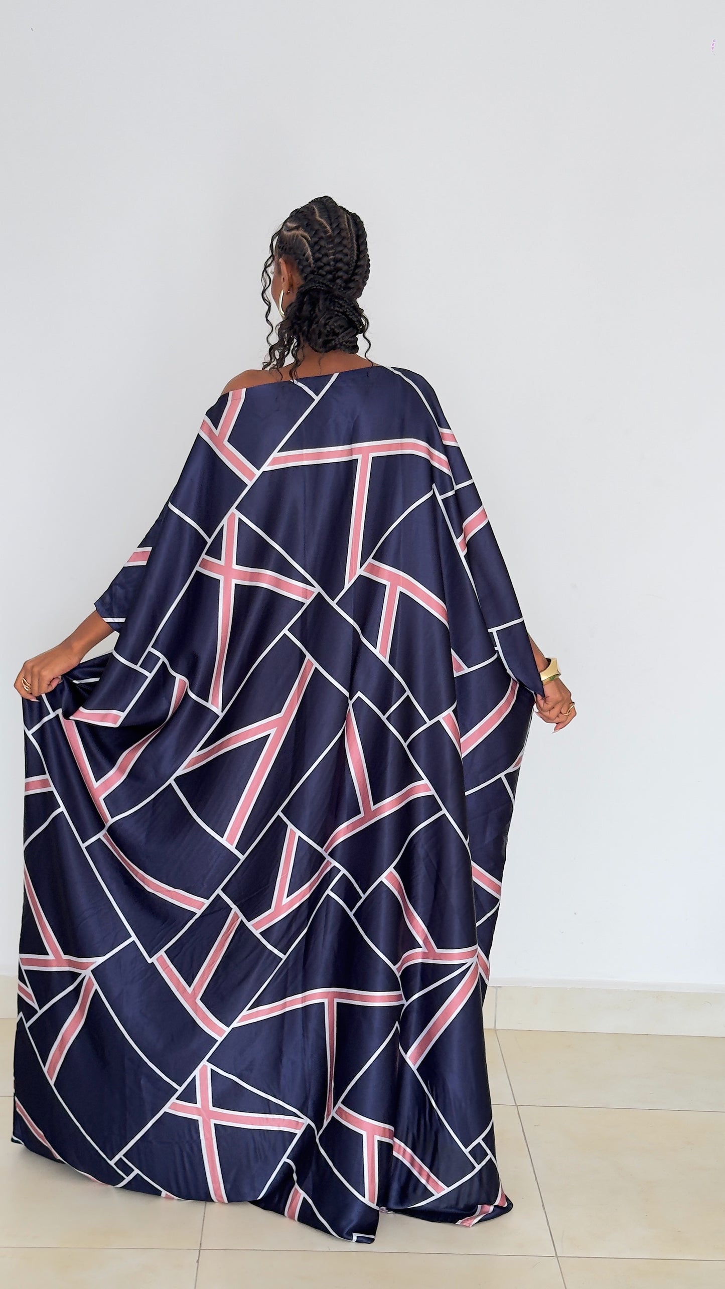 Midnight Geometric Kaftan -Silk Maxi Dress
