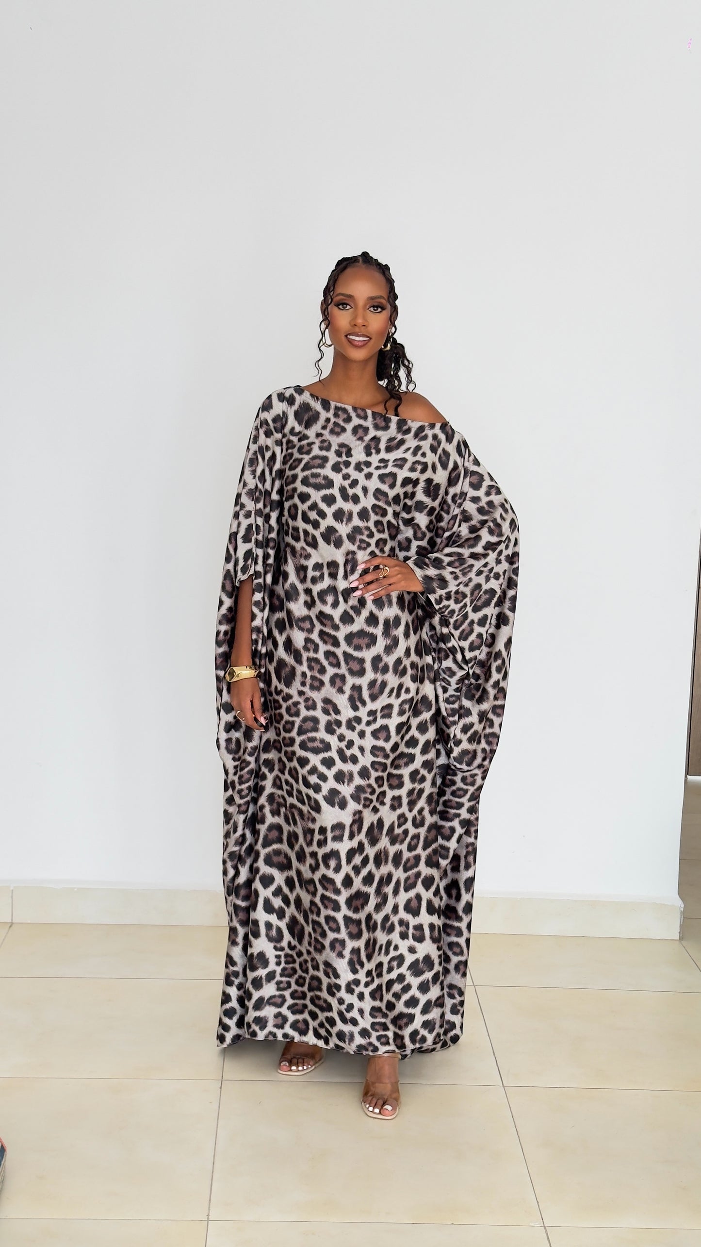 Arctic Leopard Kaftan- Silk Maxi Dress