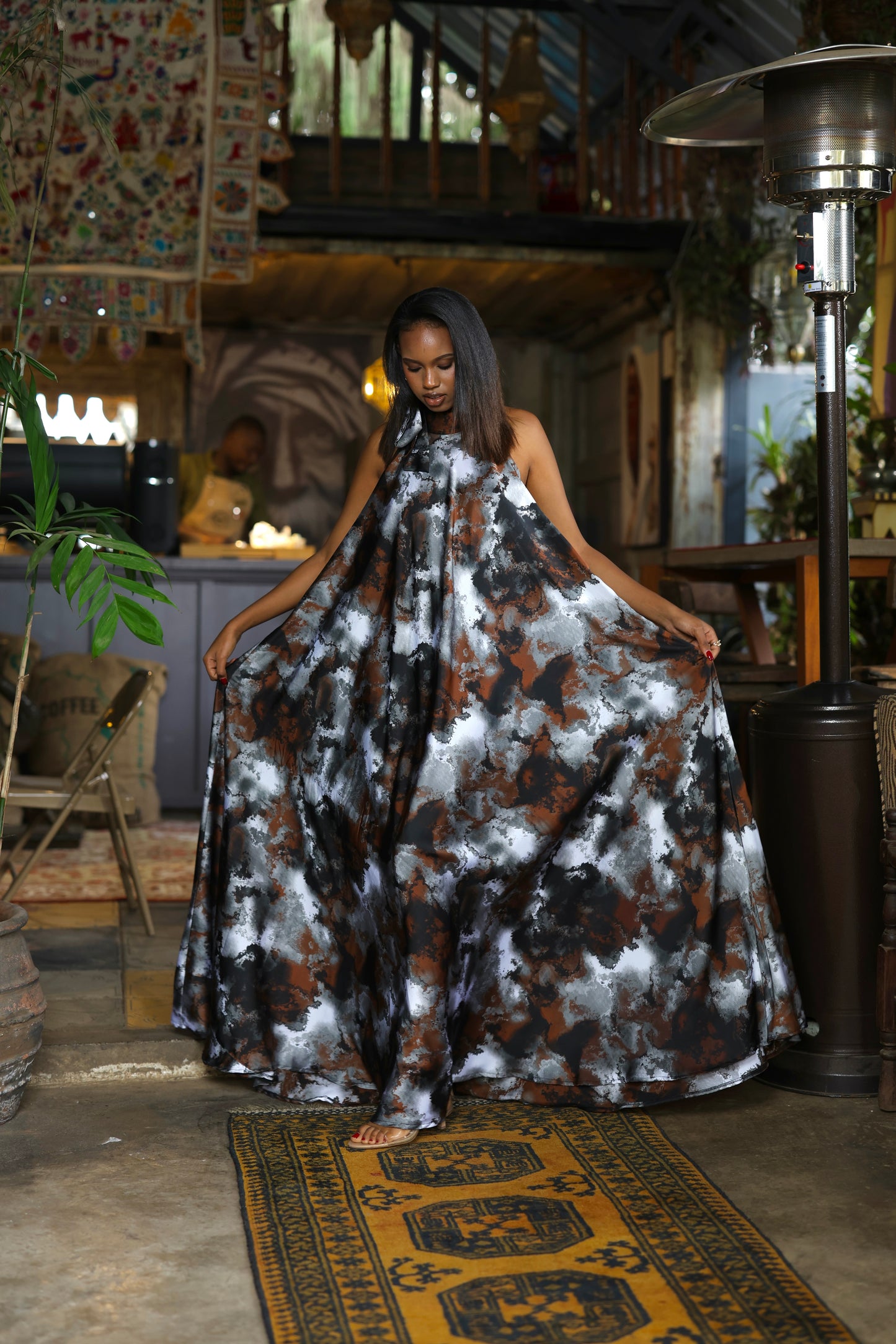 Mocha Storm Derac- Silk Maxi Dress