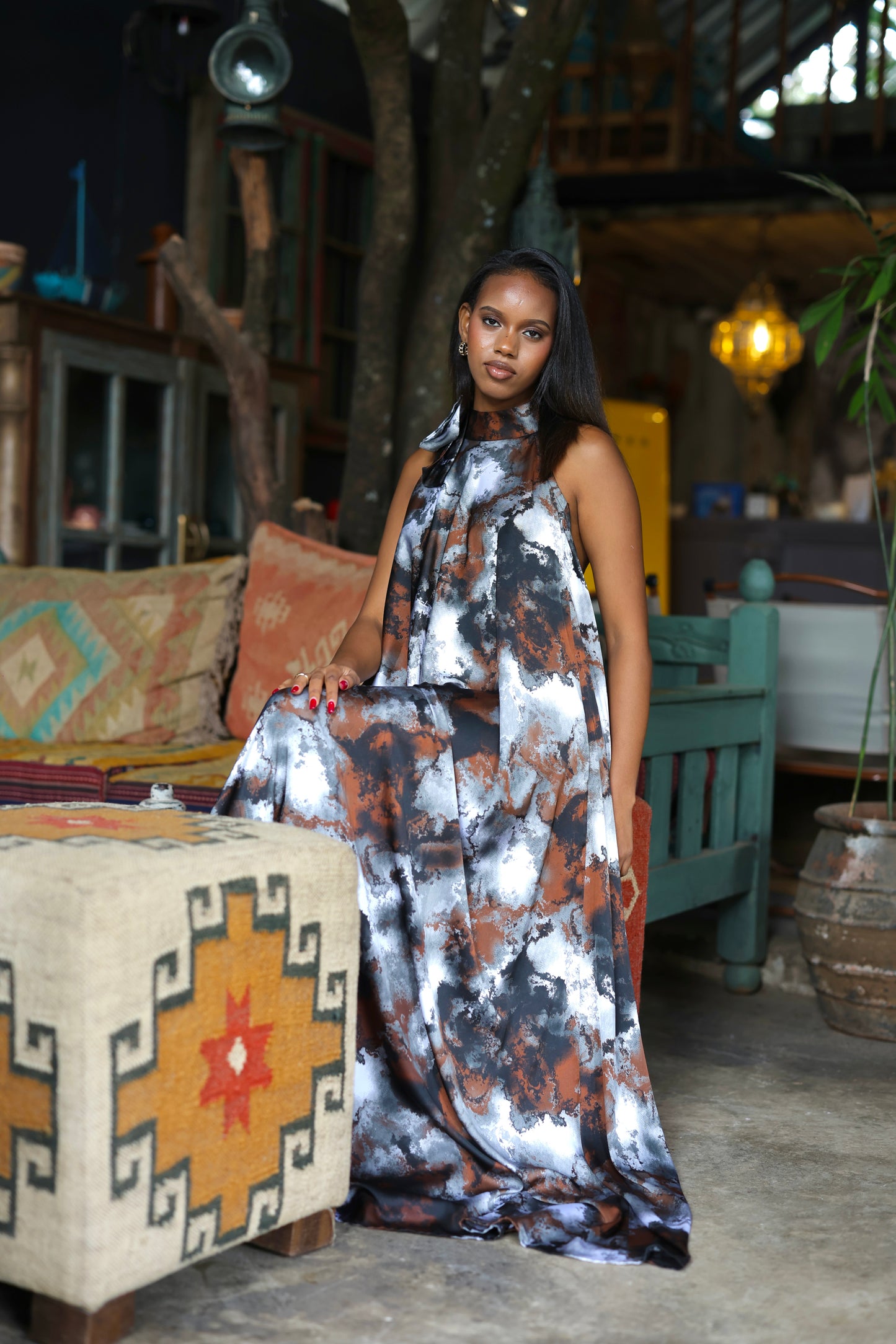 Mocha Storm Derac- Silk Maxi Dress
