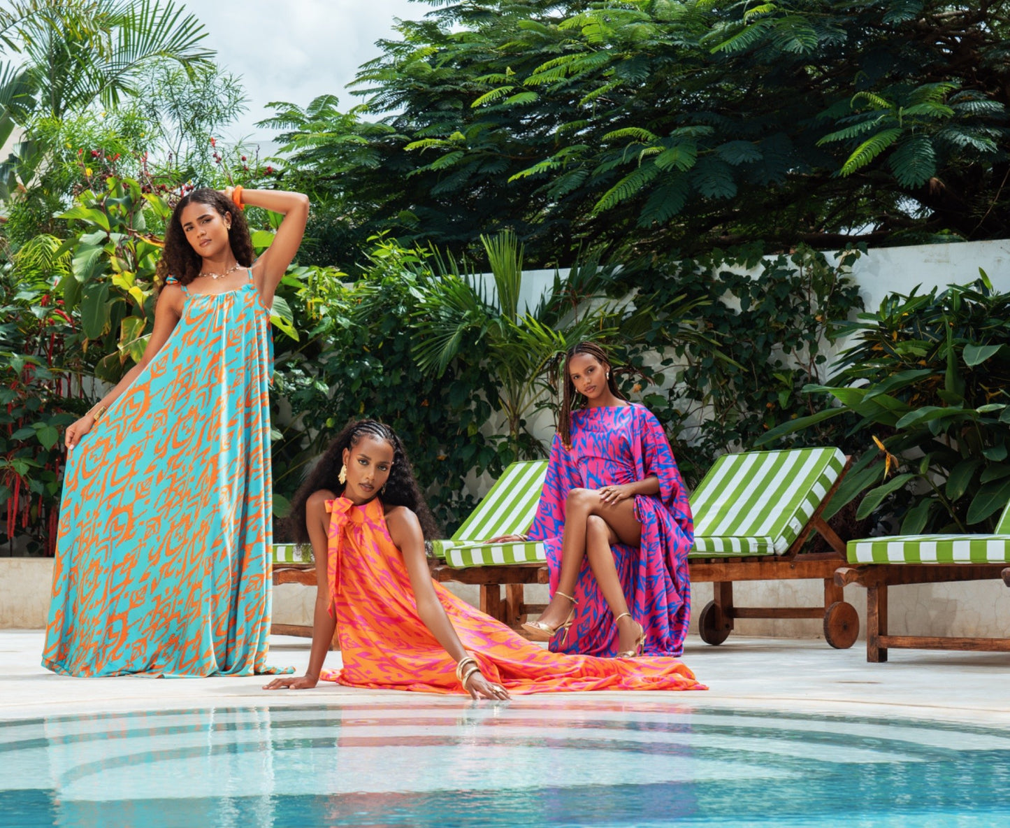 Tropical Blaze Halter-Neck Dress- Silk Maxi Dress