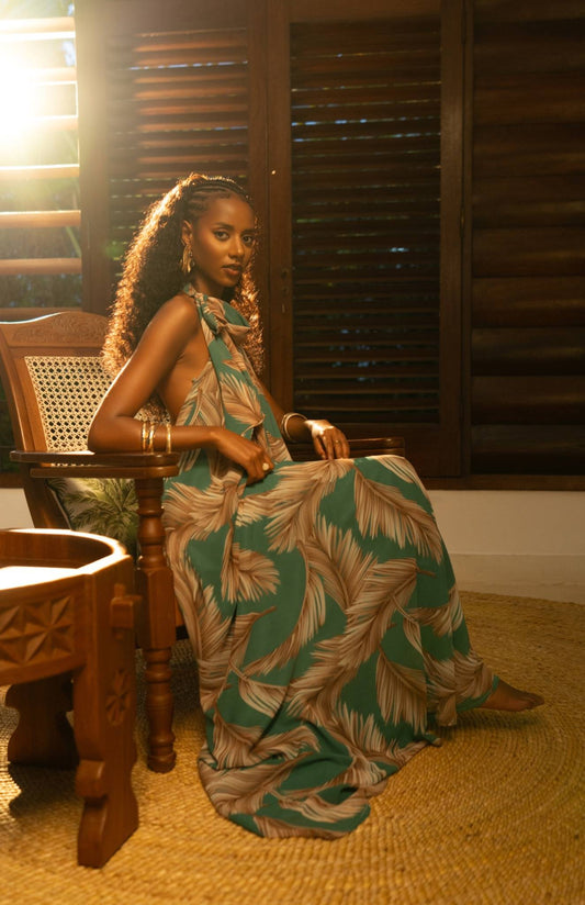Palm Mirage Halter-Neck Dress