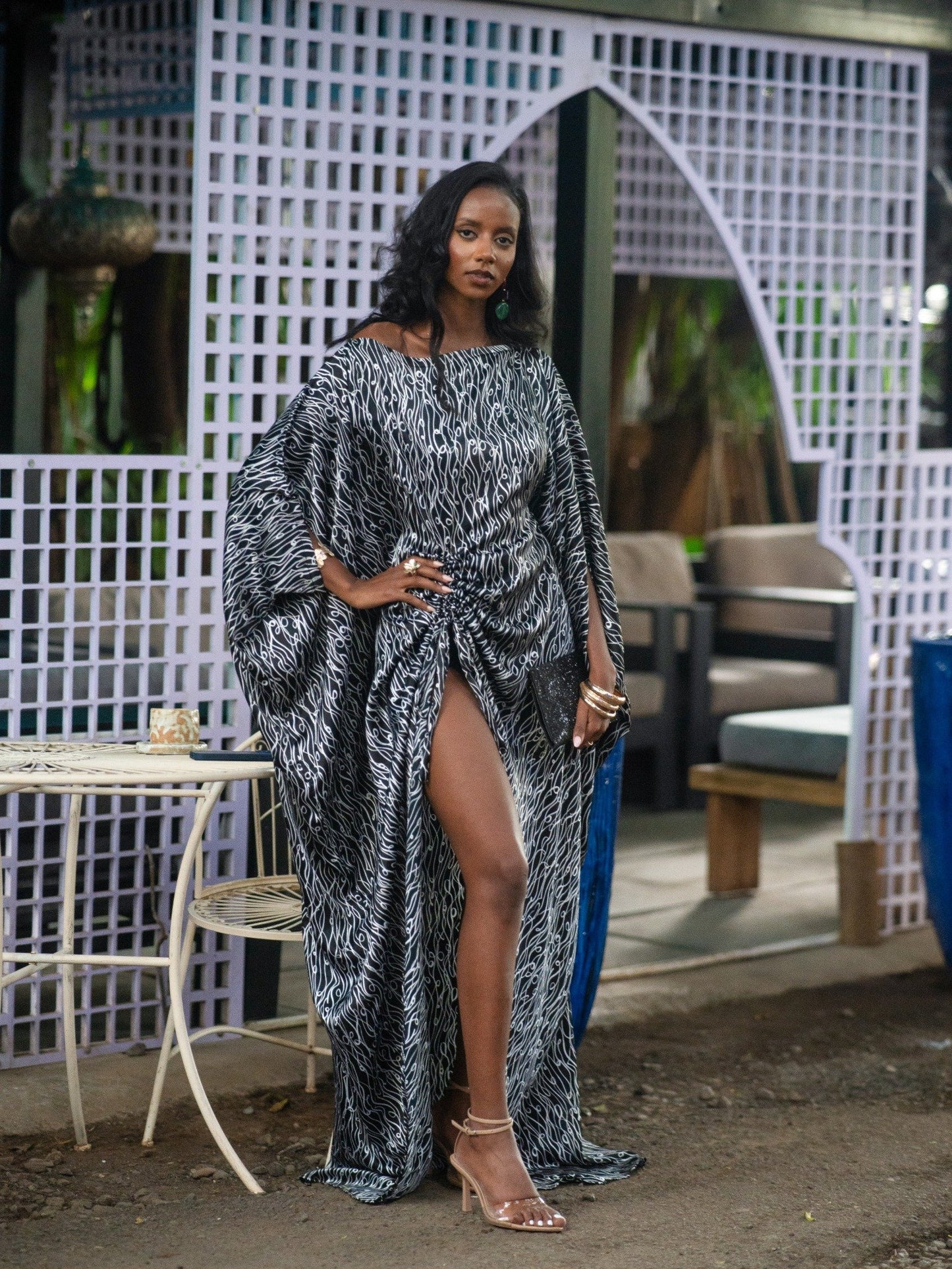 The Noir Ripple -Slit Derac - Maxi Dress