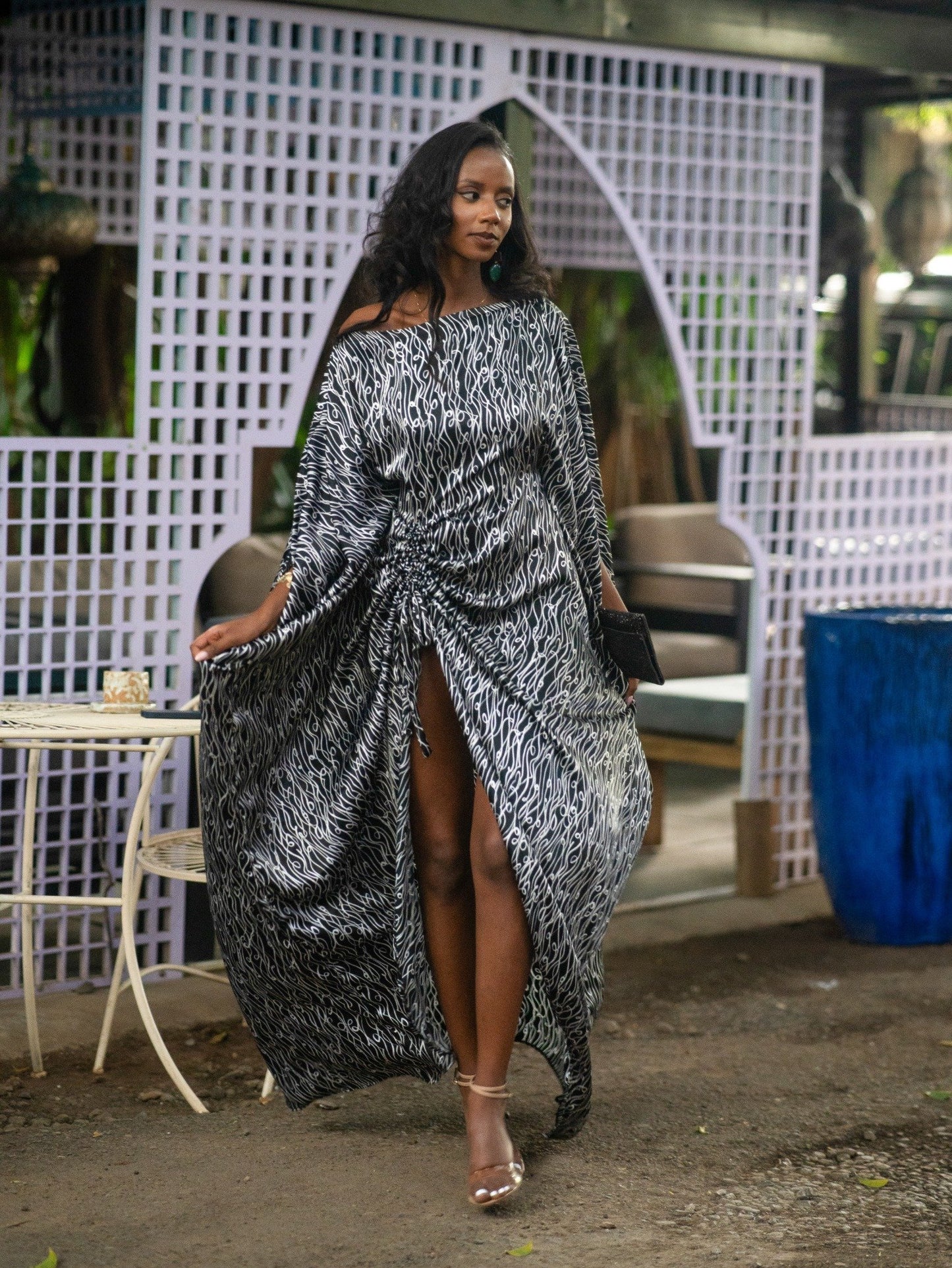 The Noir Ripple -Slit Derac - Maxi Dress