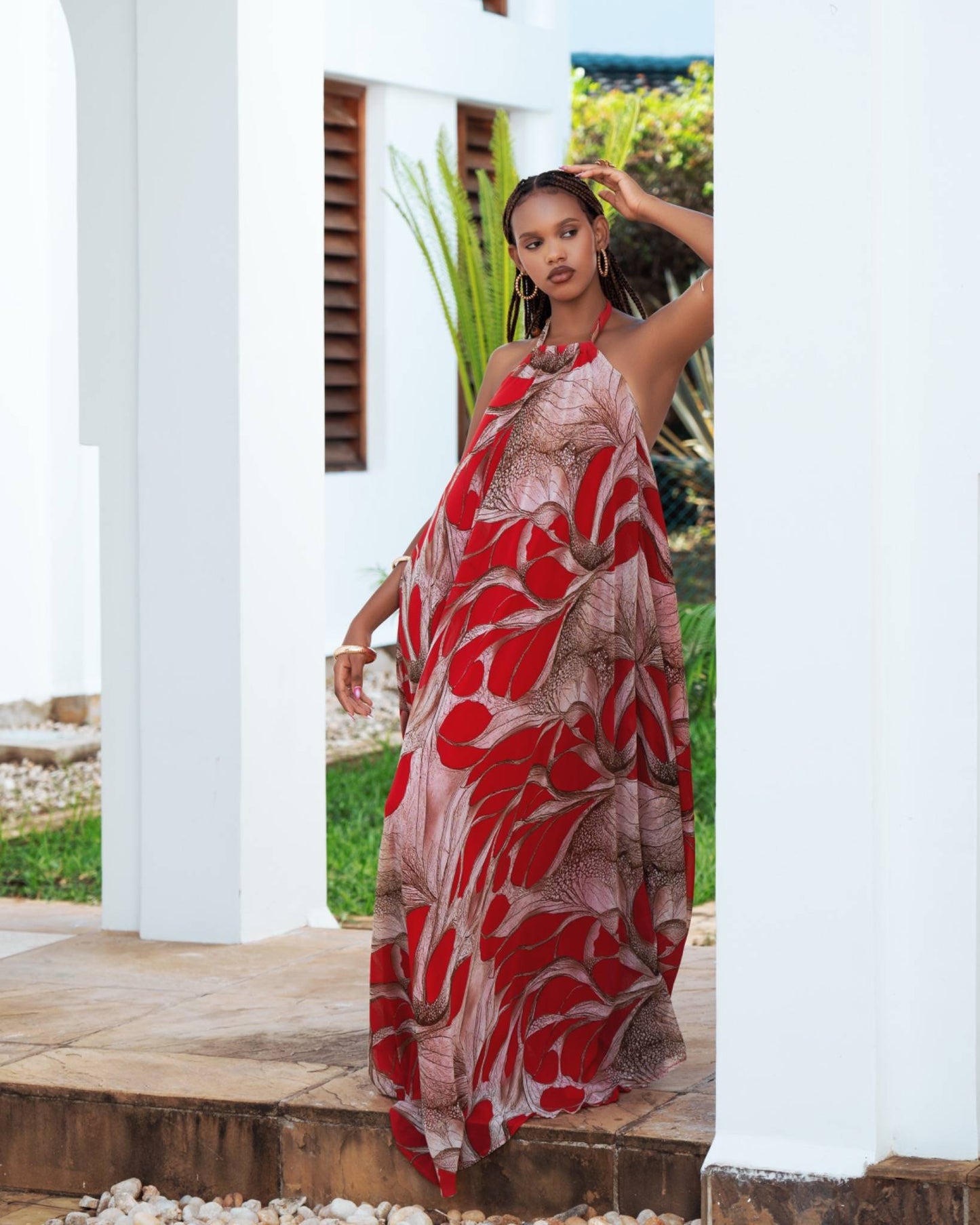 Crimson Drift Maxi Dress