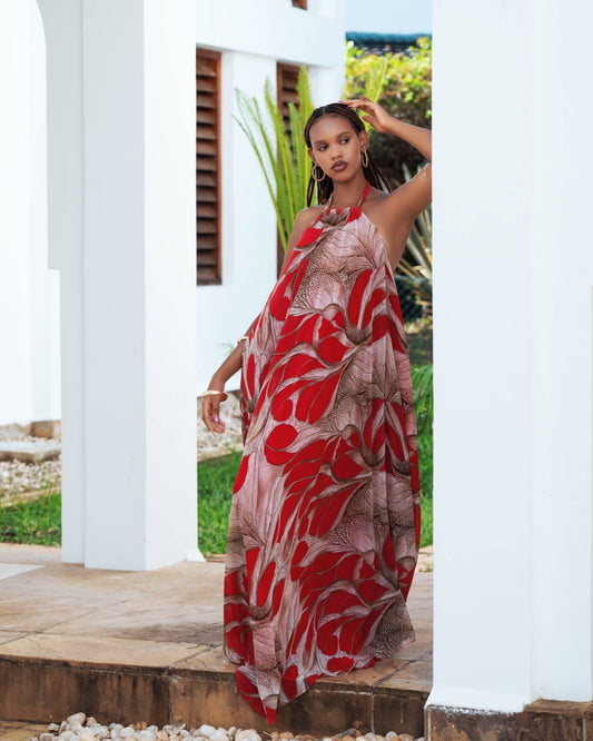 Crimson Drift Maxi Dress