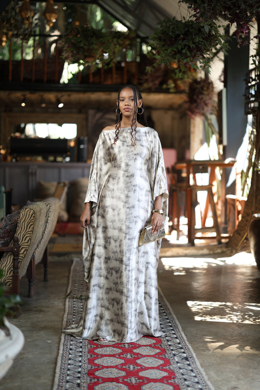 Clouded Marble Kaftan -Silk Maxi Dress