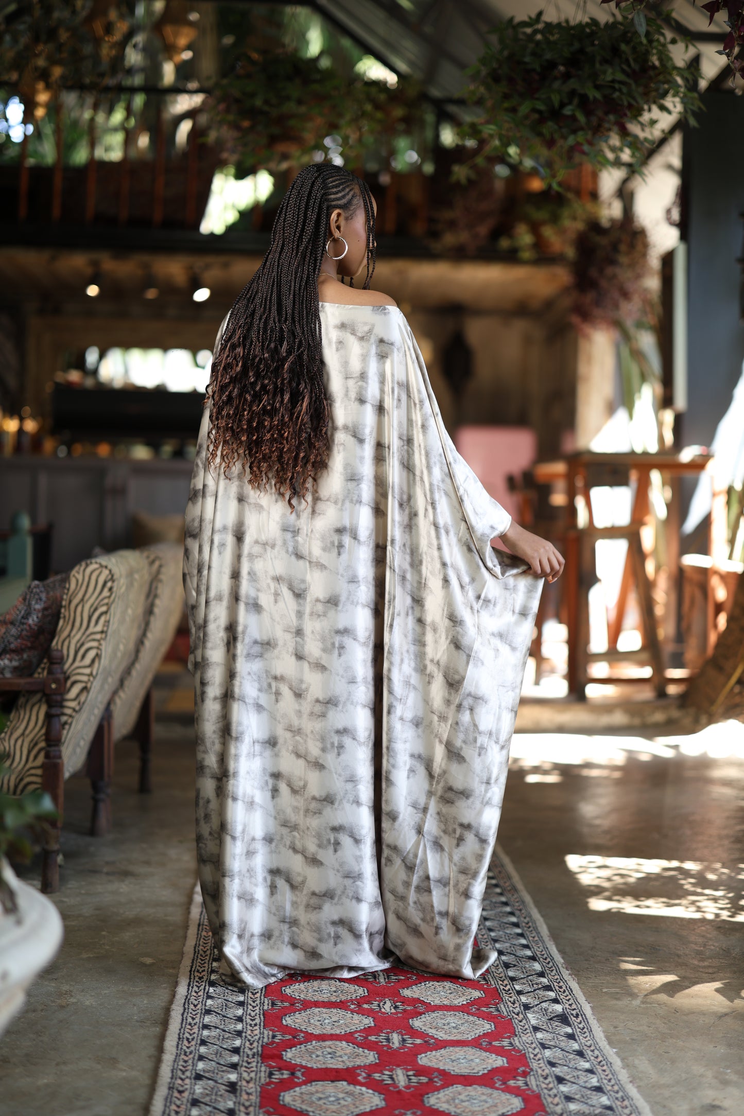 Clouded Marble Kaftan -Silk Maxi Dress
