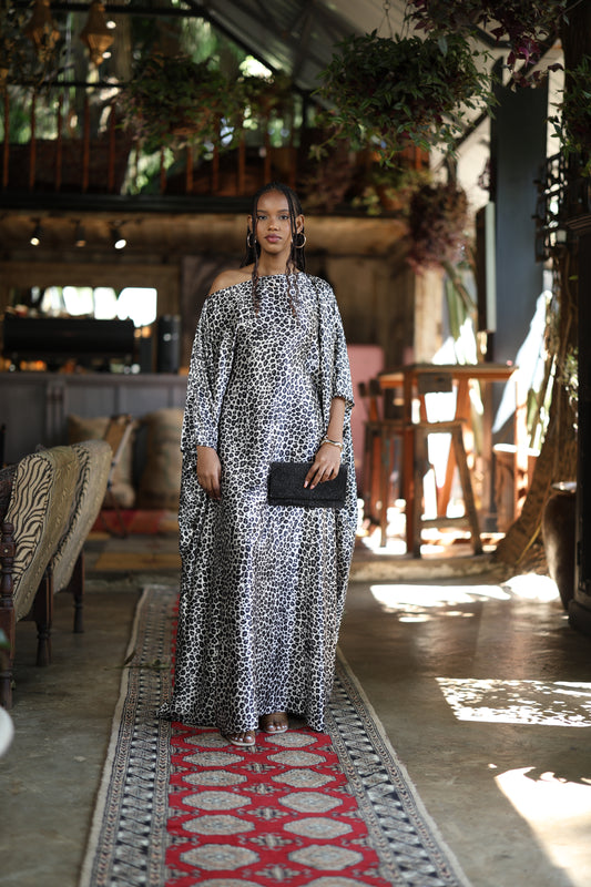 Snow Panther Kaftan - Silk Maxi Dress