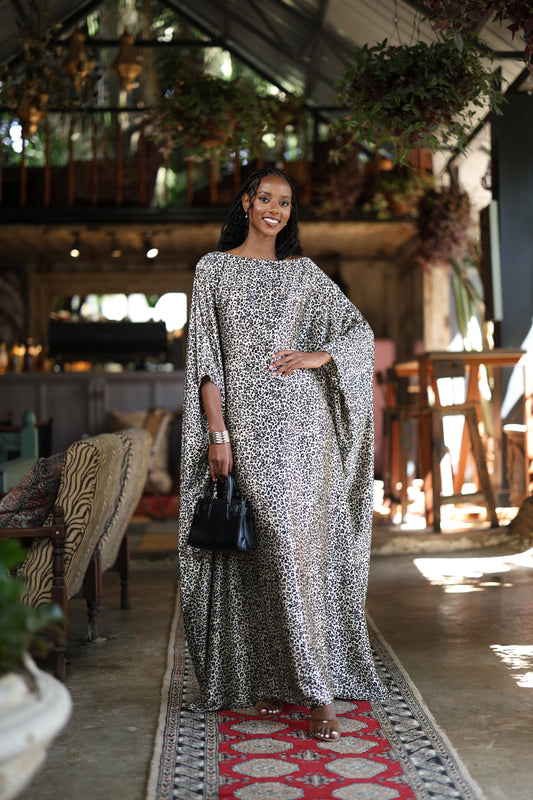 Noir Leopard Kaftan - Silk Maxi Dress