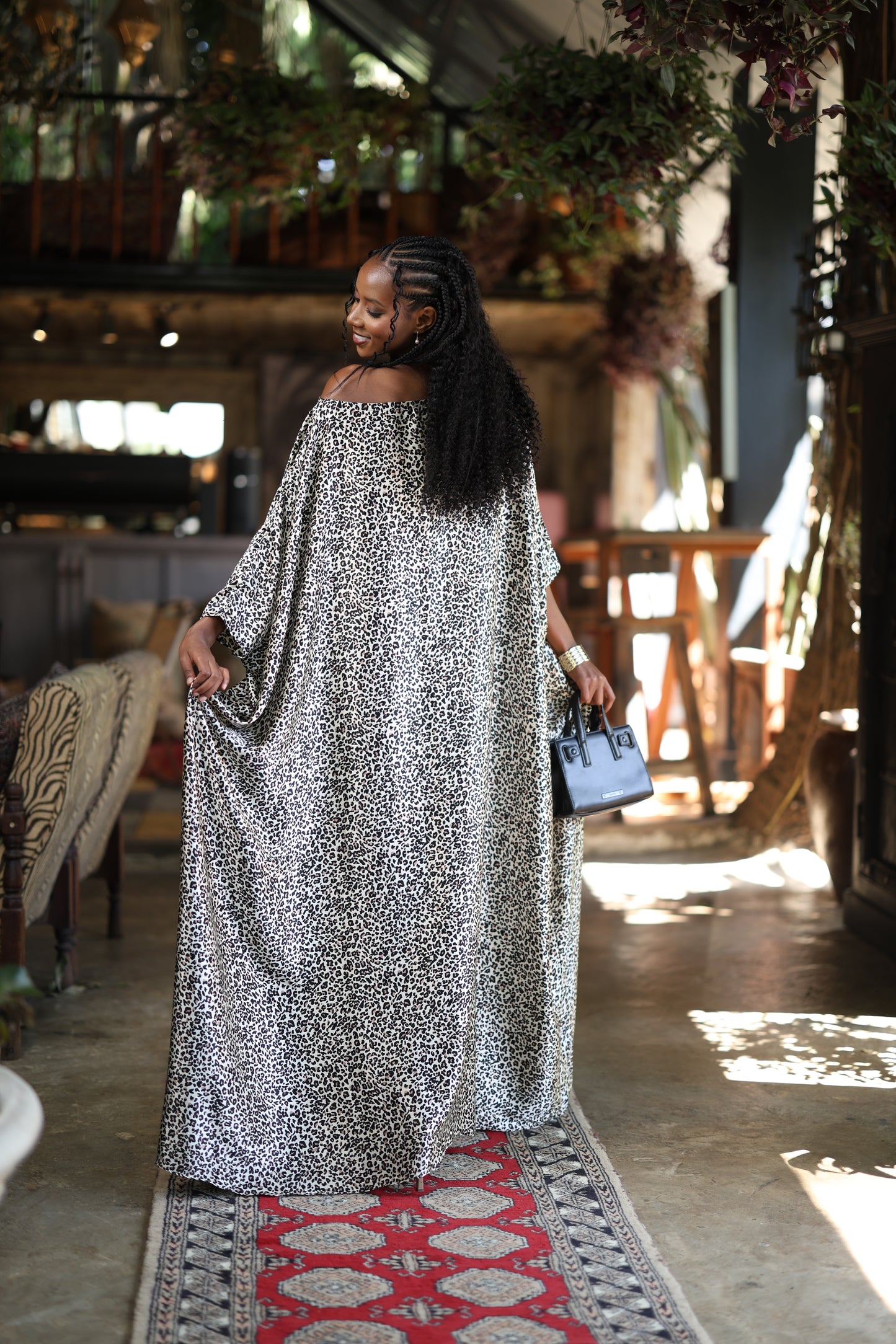 Noir Leopard Kaftan - Silk Maxi Dress
