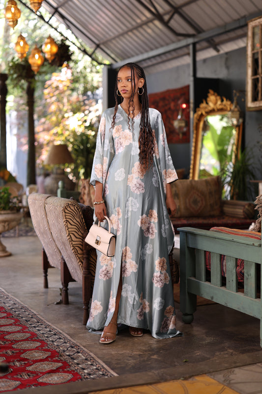 Petal Mist Kaftan - Silk Maxi Dress