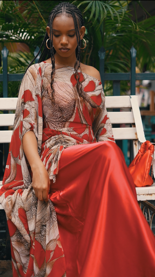 Crimson Canopy Kaftan- Maxi Dress