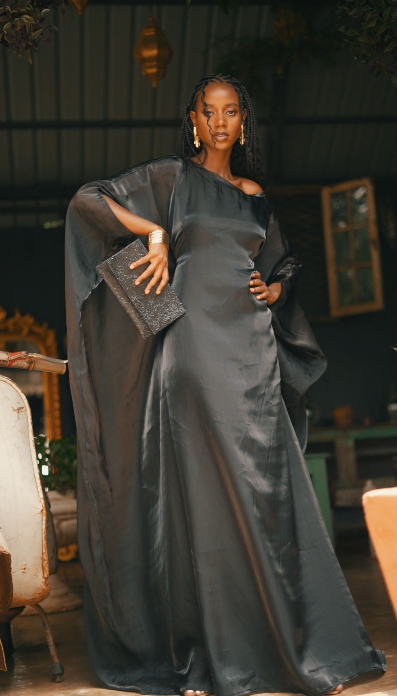 Noir Muse kaftan -Silk Maxi dress