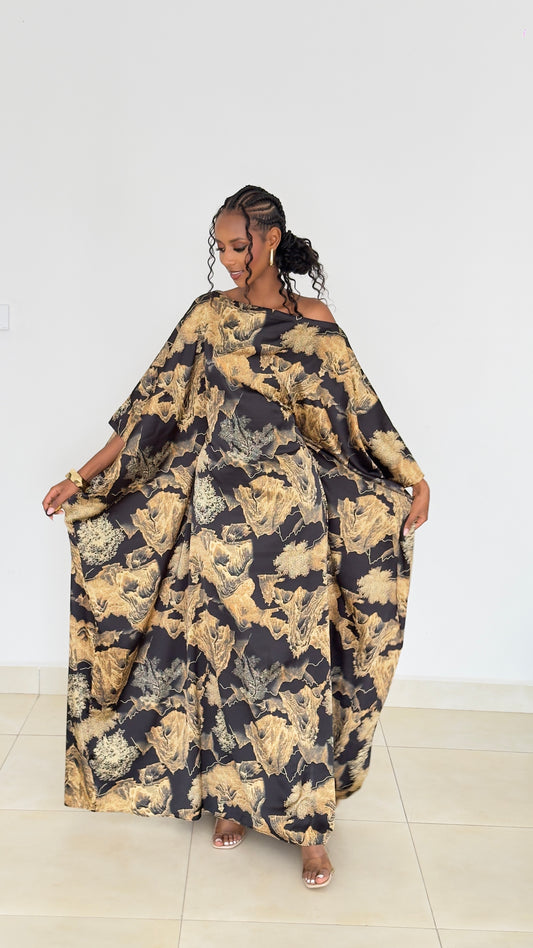 Golden Mirage Kaftan -Silk Maxi Dress