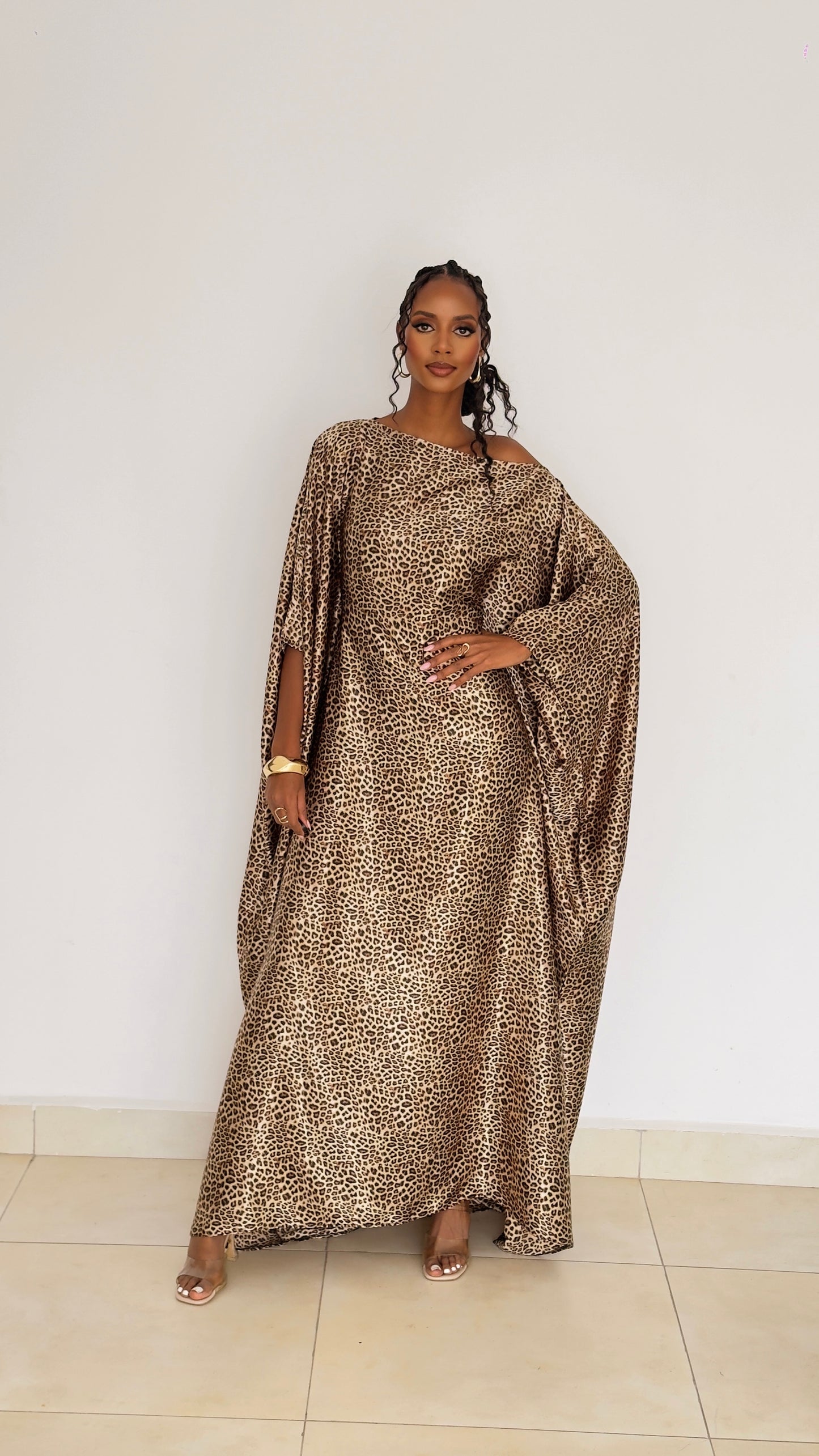 Golden Leopard Kaftan -Silk Maxi Dress