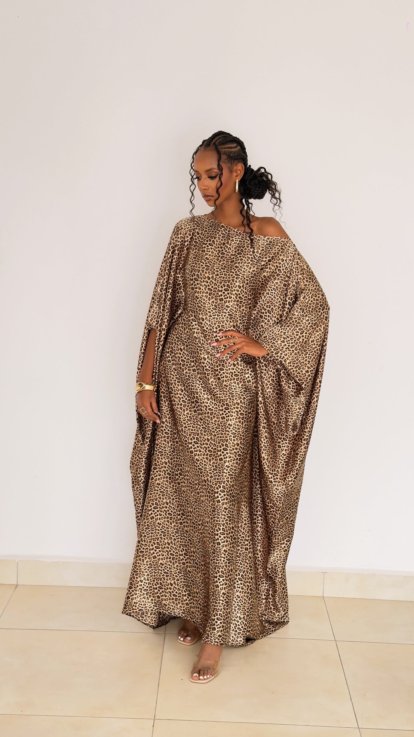 Golden Leopard Kaftan -Silk Maxi Dress