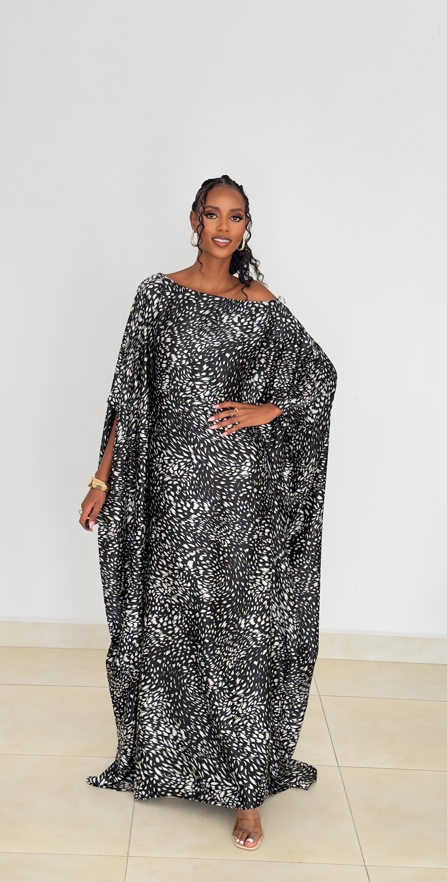 Noir Petal Kaftan (Dress)-Maxi Dress