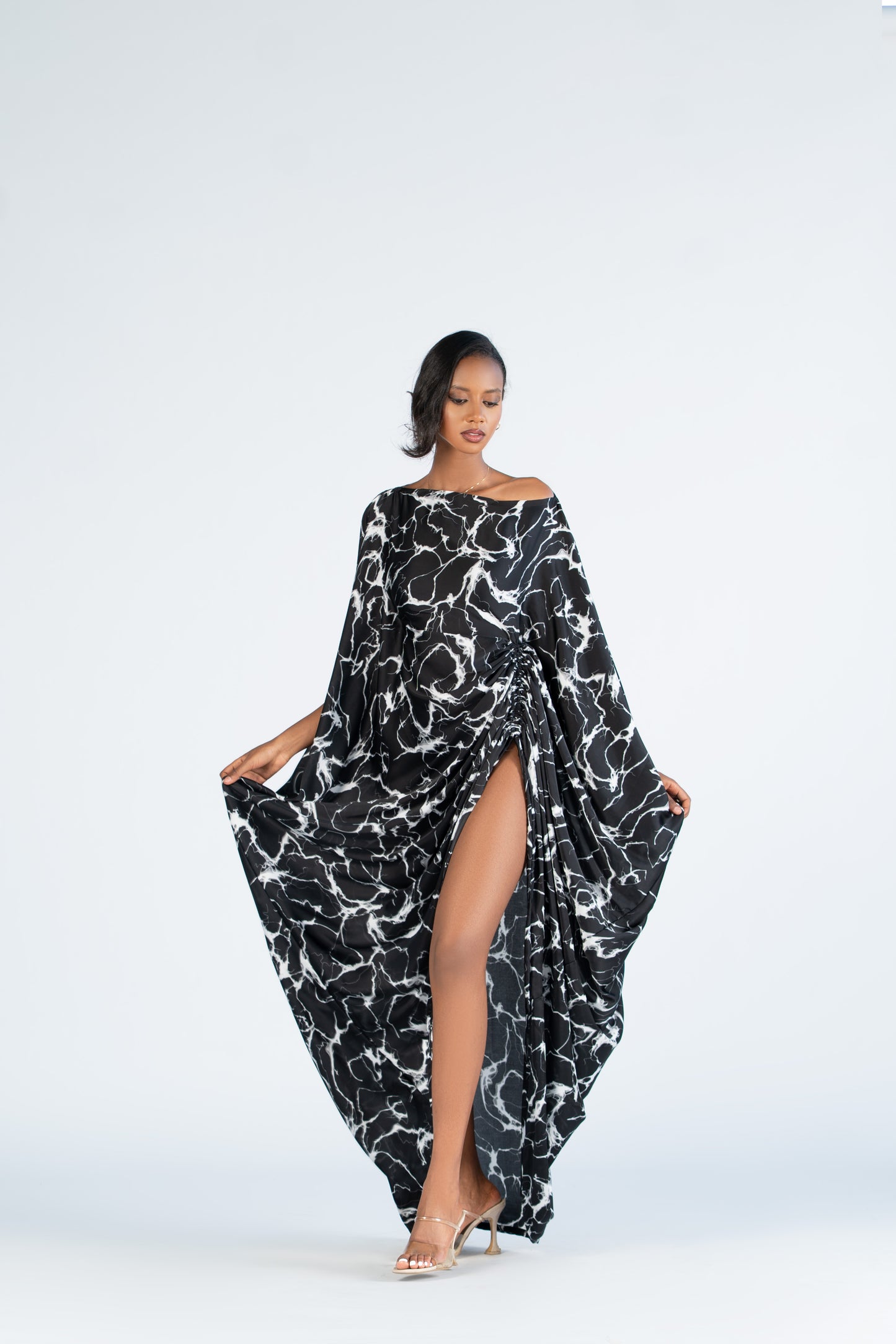 Midnight Marble Slit Derac- Maxi Dress