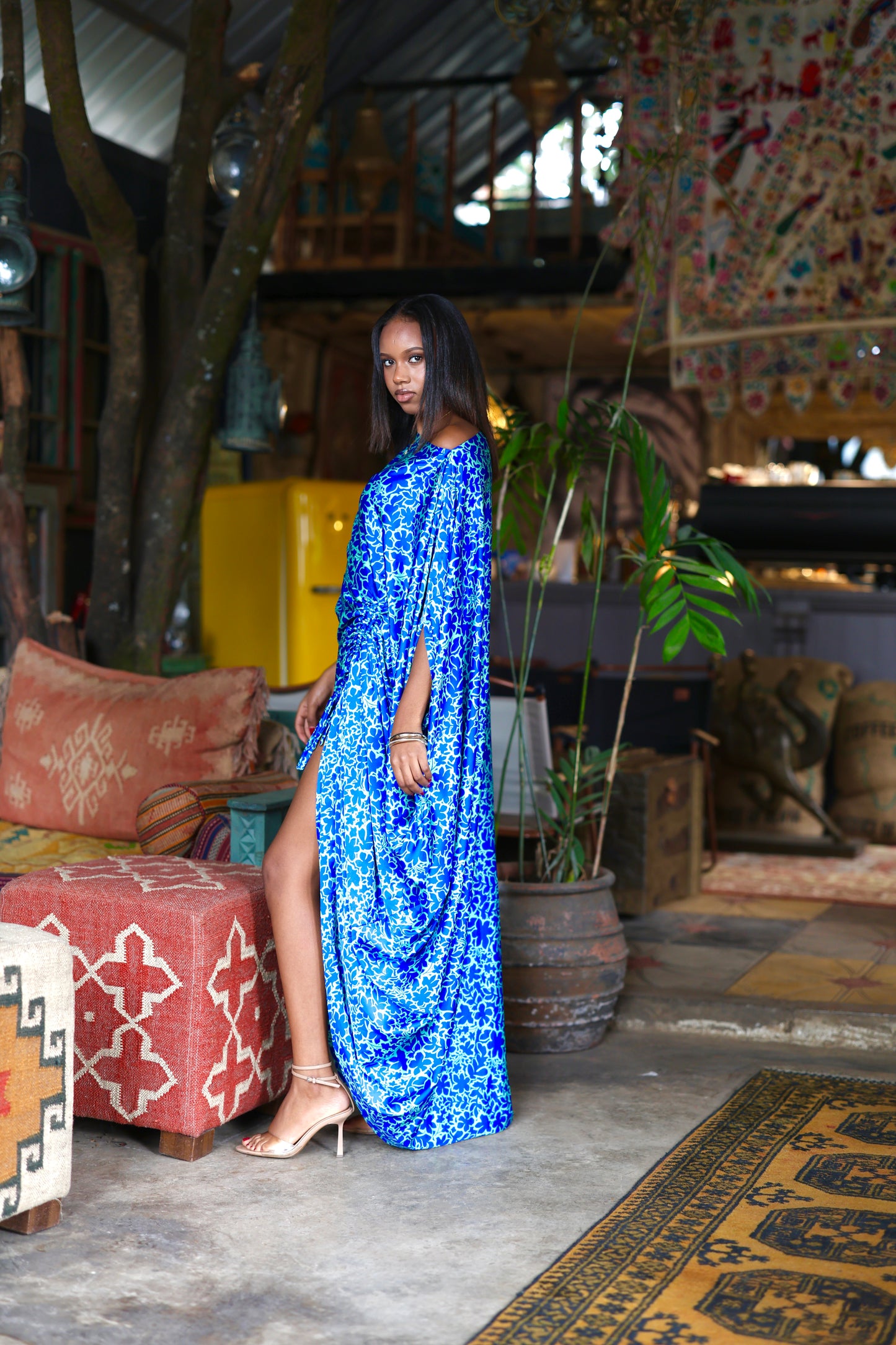 Azure Bloom Derac - Silk Maxi Dress