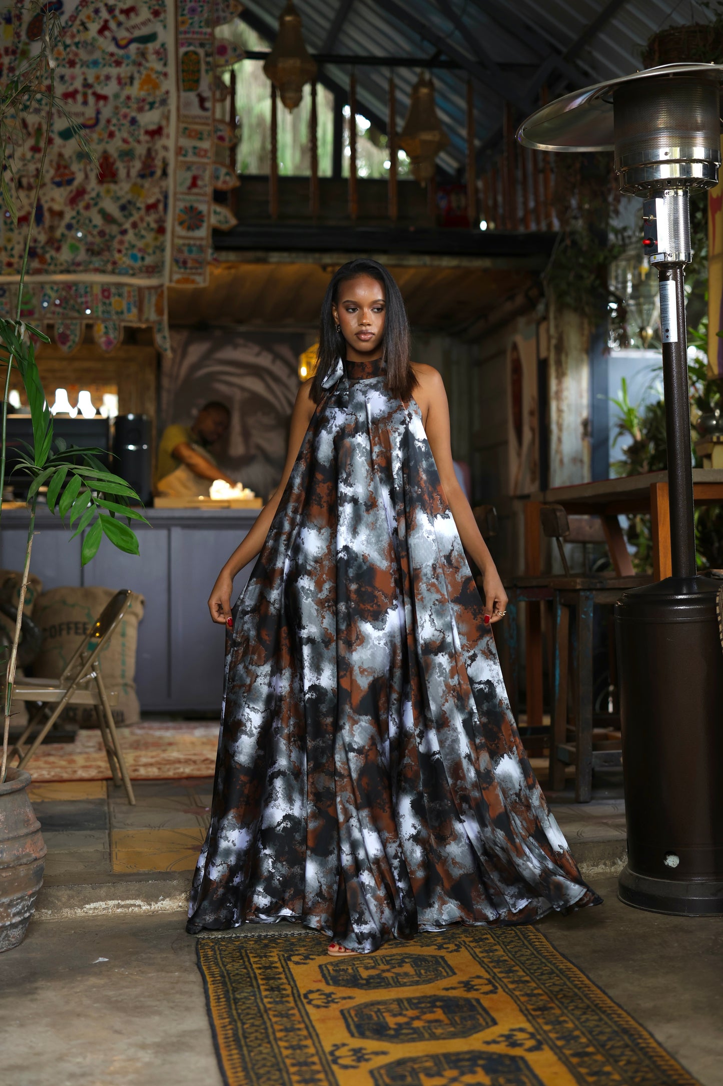Mocha Storm Derac- Silk Maxi Dress