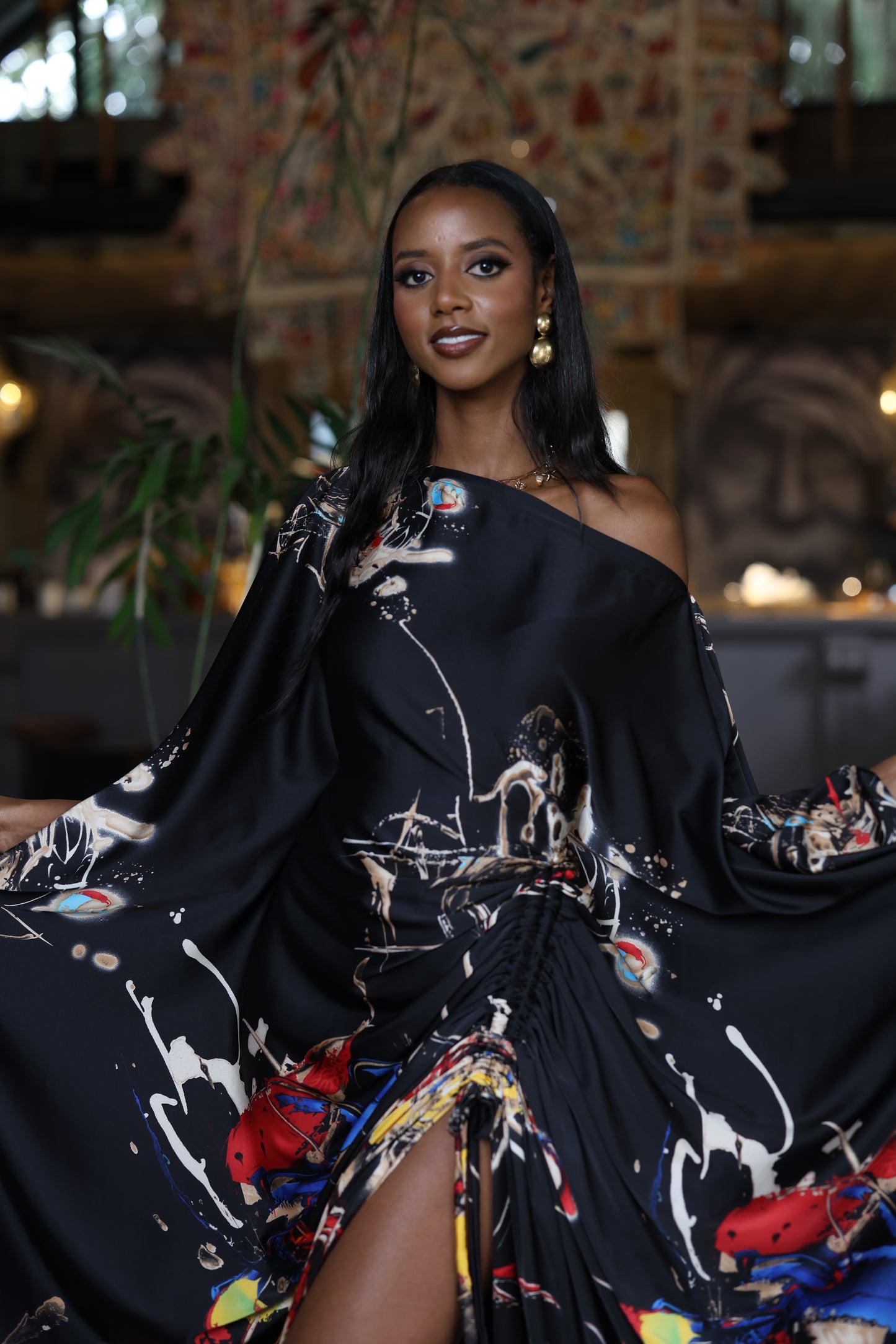 Ink Storm Derac - Silk Maxi Dress