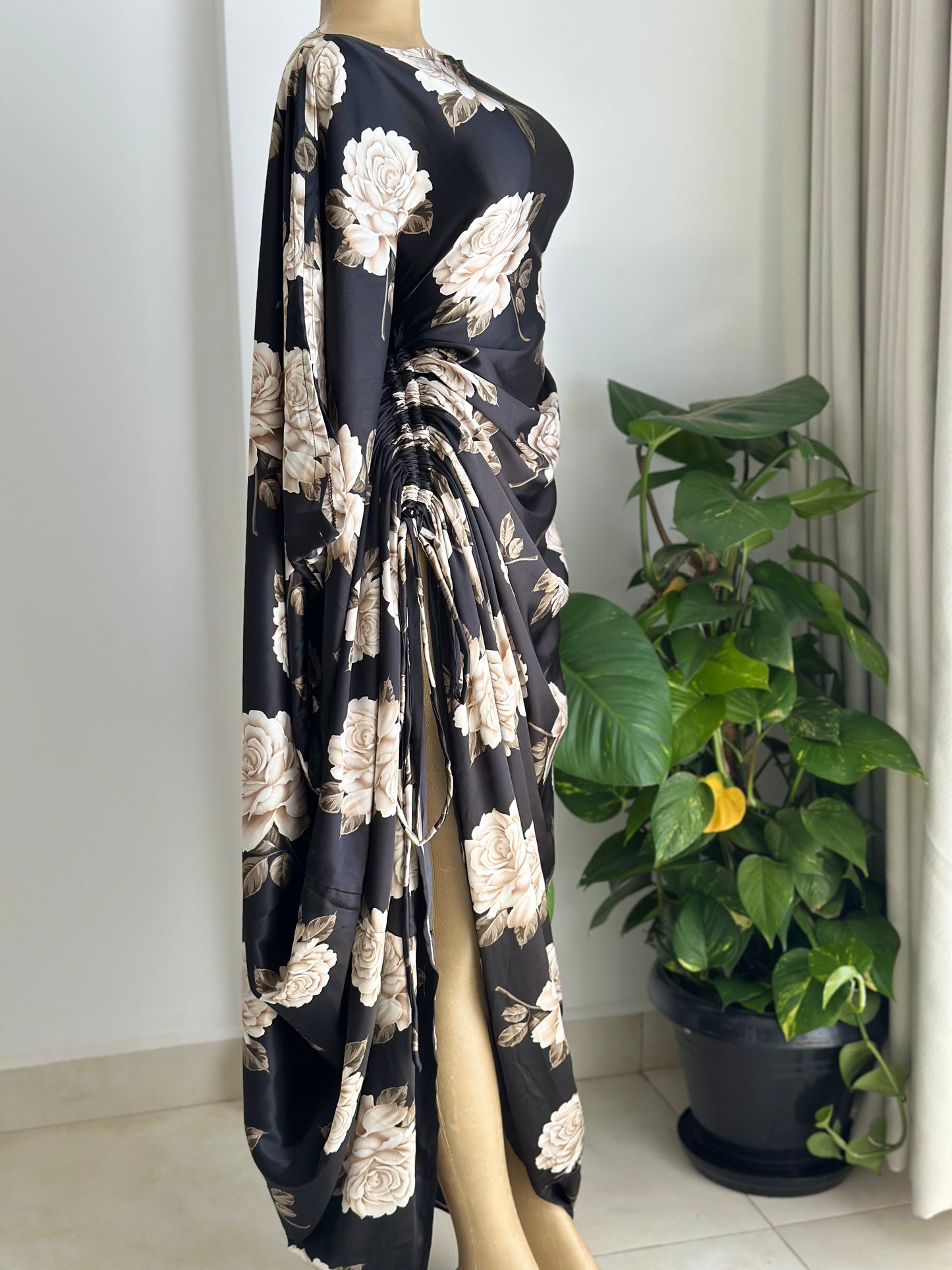Noir Rose Kaftan - Silk Maxi Dress